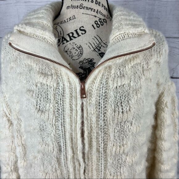 See by Chloe Alpaca Wool Zip Knit Sweater size medium cream and tan - Picture 2 of 10